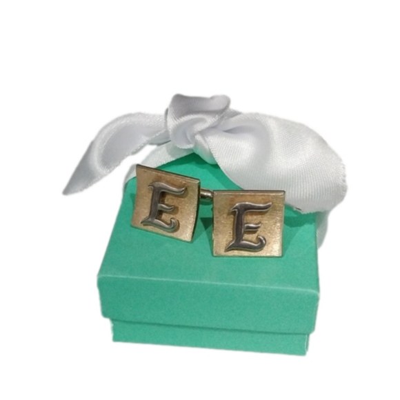Swank Two Tone Initial Letter E Cuff Links - Picture 1 of 6